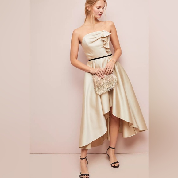Anthropologie Shoshanna Midnight Potala Ball Gown Dress‎ 8 Champagne Beige NWT